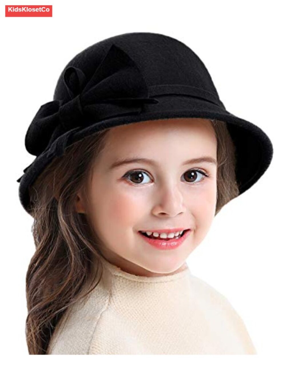 Kids Girls 100% Wool Bucket Hat Floppy Wide Brim with Adjustable Size